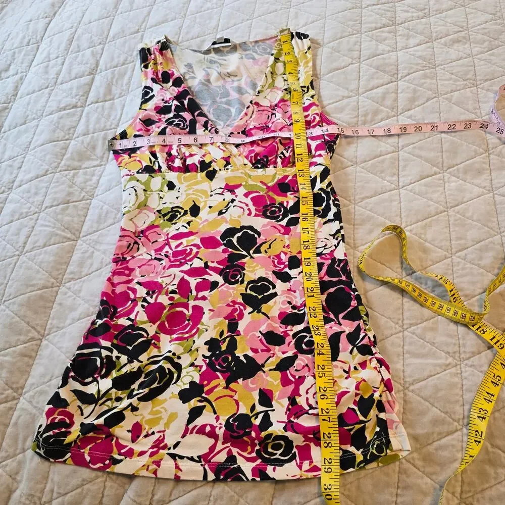 Cabi Floral Top Women's S Pink Multi Empire Waist Y2K Long Line Sleeveless